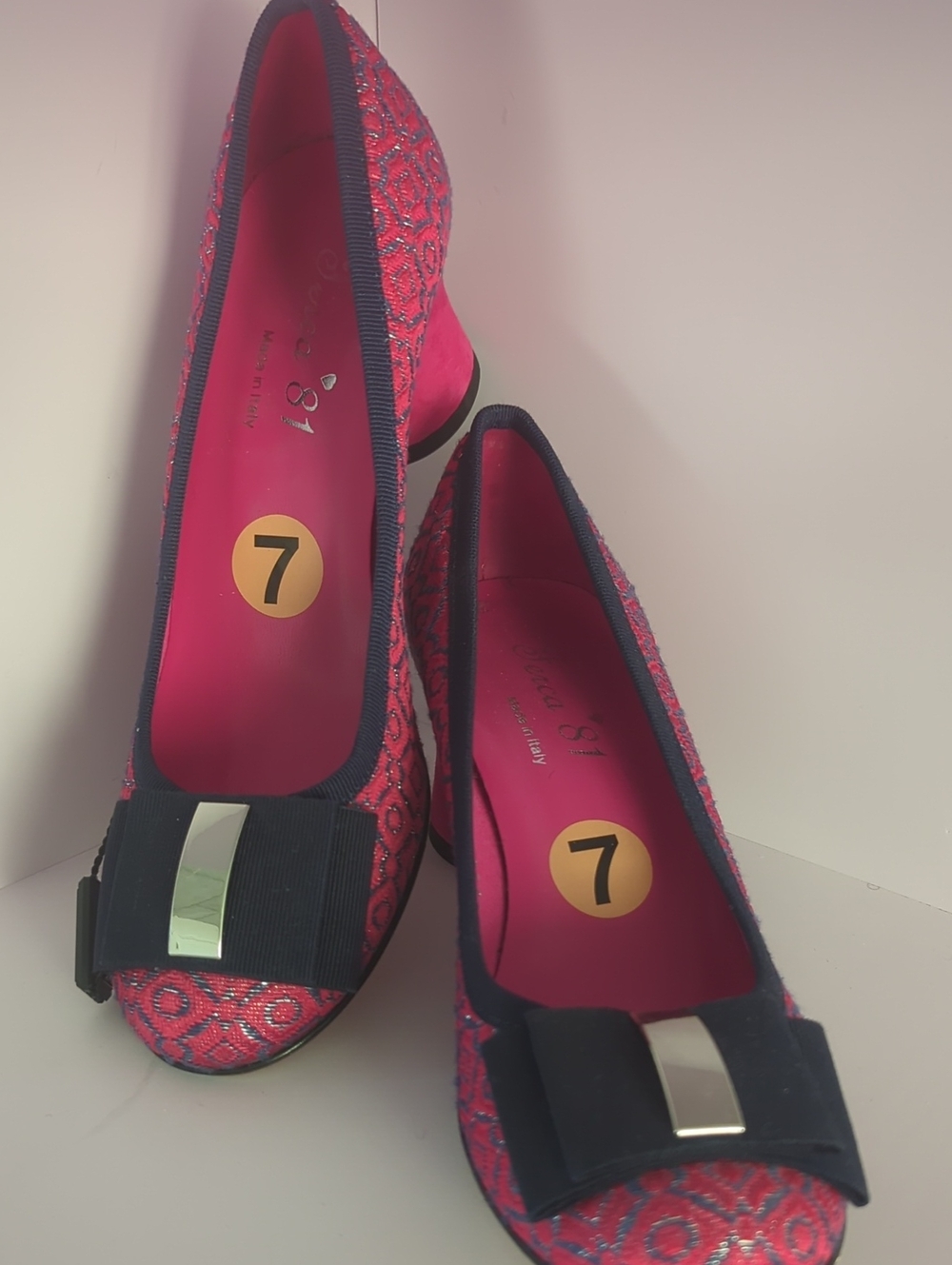 Ferca 81 Women's Pink Patterned Block Heel Pumps - Size 7 - Picture 2 of 4
